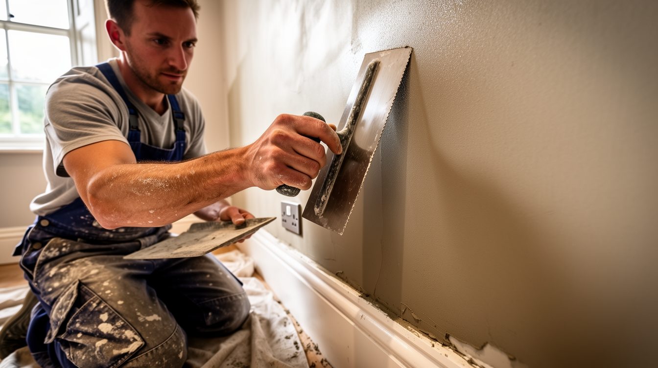 A plasterer skimming a wall